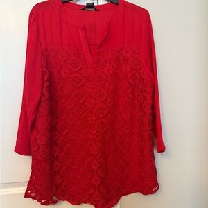 Investments Red Lace Front Tunic Blouse